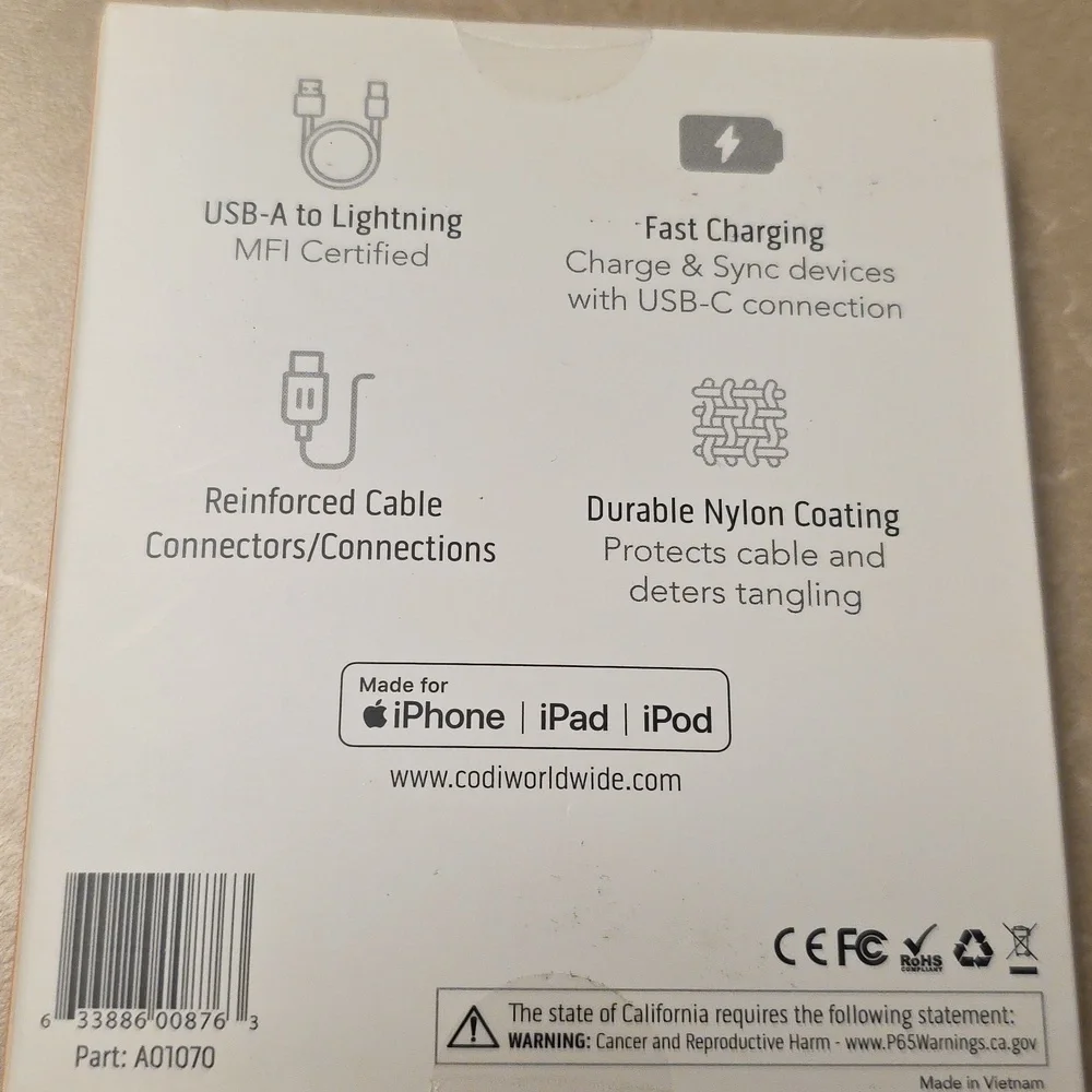CODi USB-A to Lightning Cable 6ft